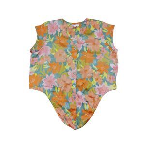 DR2 Floral Sleeveless Tie & Button-Front Top Orange Pink Tropical Print Size XXL
